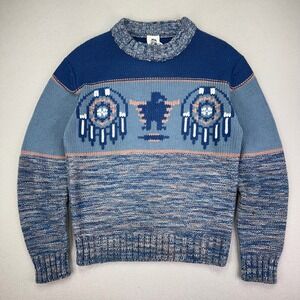 VTG 70s Kennington Sweater Womens M Blue Native American Crewneck Long‎ Sleeve